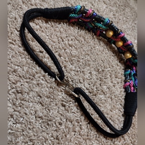 Vintage Bungee Belt With Braided Multicolor Woven Cords And Golden Beads - Picture 6 of 8